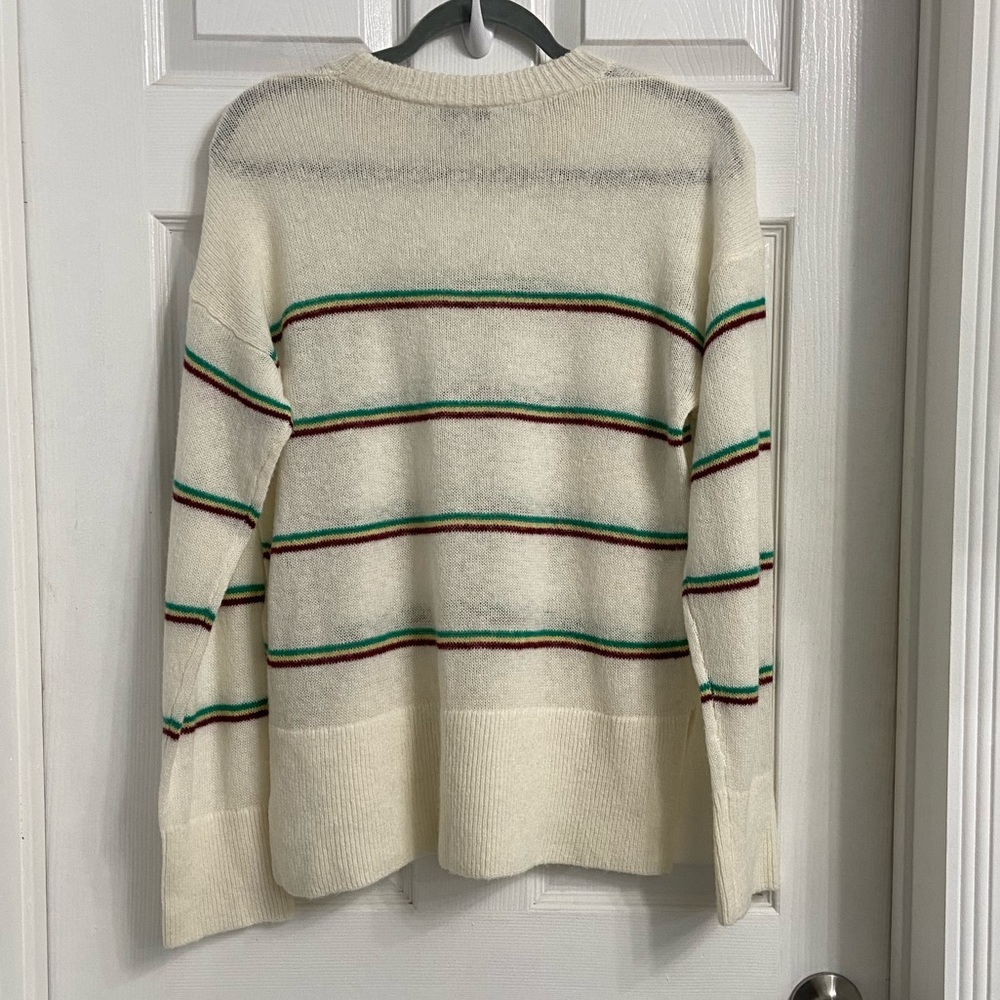 Joie Sweater Size Medium Wool Alpaca Blend Cream Striped Crew Neck - Picture 6 of 7